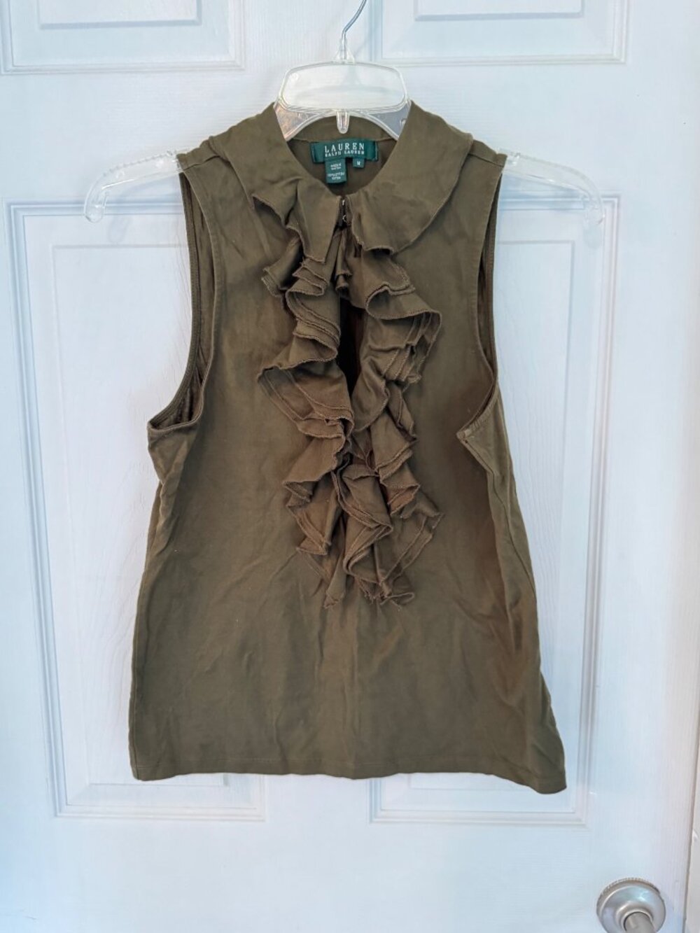 Lauren Ralph Lauren Green Ruffled Sleeveless Blouse Size Medium - Picture 4 of 9
